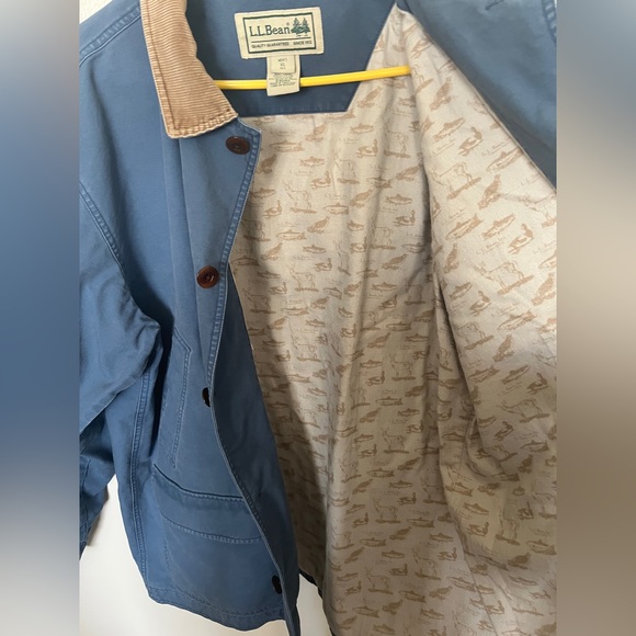 Vintage LL-Bean Barn Jacket XL Blue Blanket Lined Corduroy-Collar Chore Coat - Picture 3 of 9